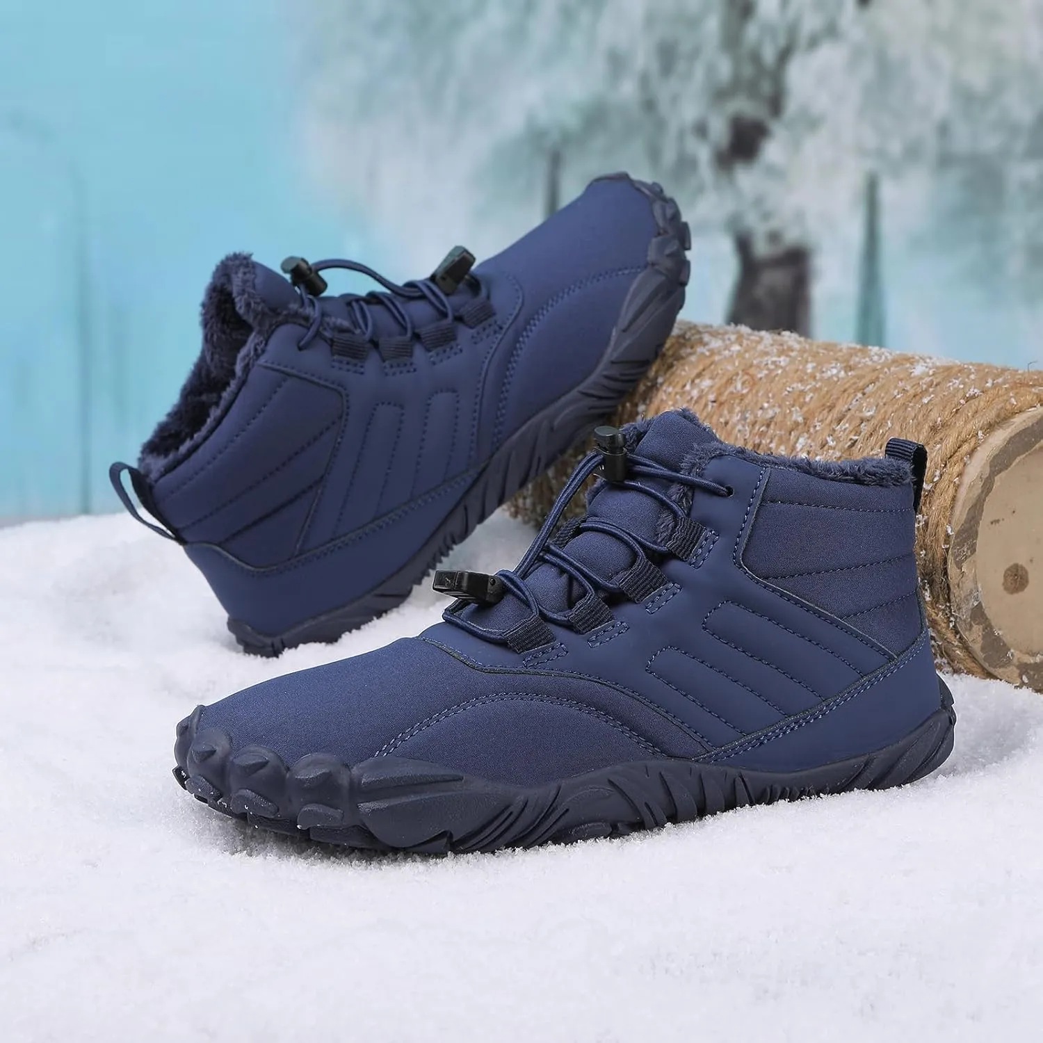 uSecee Men's Women's Winter Barefoot Hiking Boots Winter Warm Wide Toe Box Shoes Minimalist Waterproof Hiking Shoes Zero Drop Non Slip Sneakers Fur Lined Snow Boots Walking Outdoor Unisex