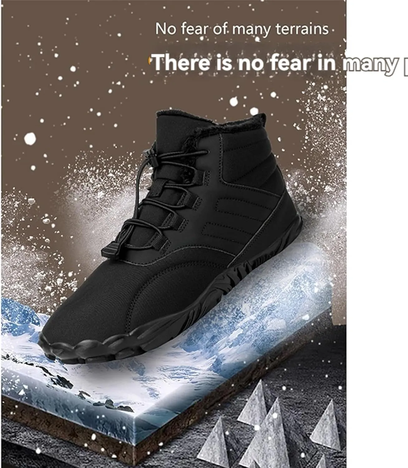 uSecee Men's Women's Winter Barefoot Hiking Boots Winter Warm Wide Toe Box Shoes Minimalist Waterproof Hiking Shoes Zero Drop Non Slip Sneakers Fur Lined Snow Boots Walking Outdoor Unisex