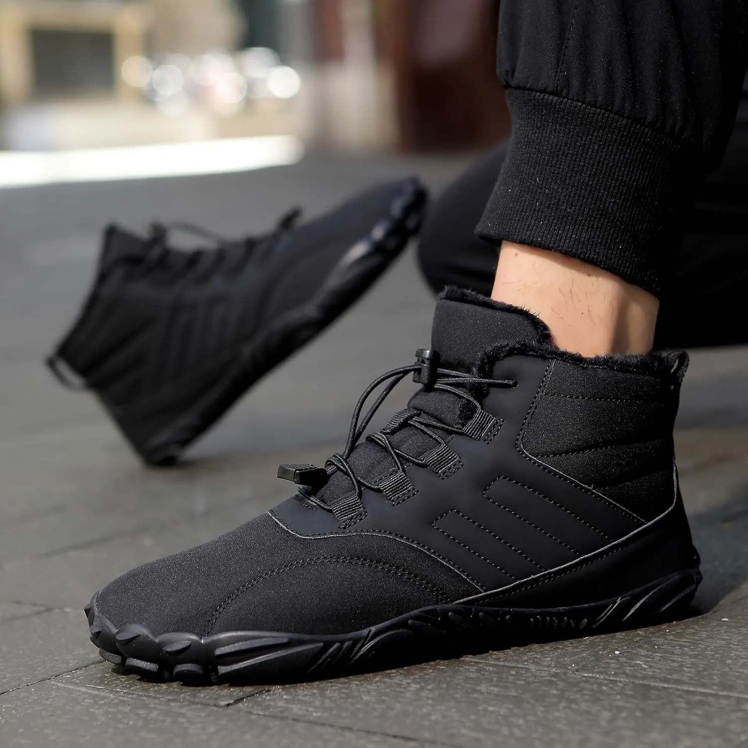 uSecee Men's Women's Winter Barefoot Hiking Boots Winter Warm Wide Toe Box Shoes Minimalist Waterproof Hiking Shoes Zero Drop Non Slip Sneakers Fur Lined Snow Boots Walking Outdoor Unisex