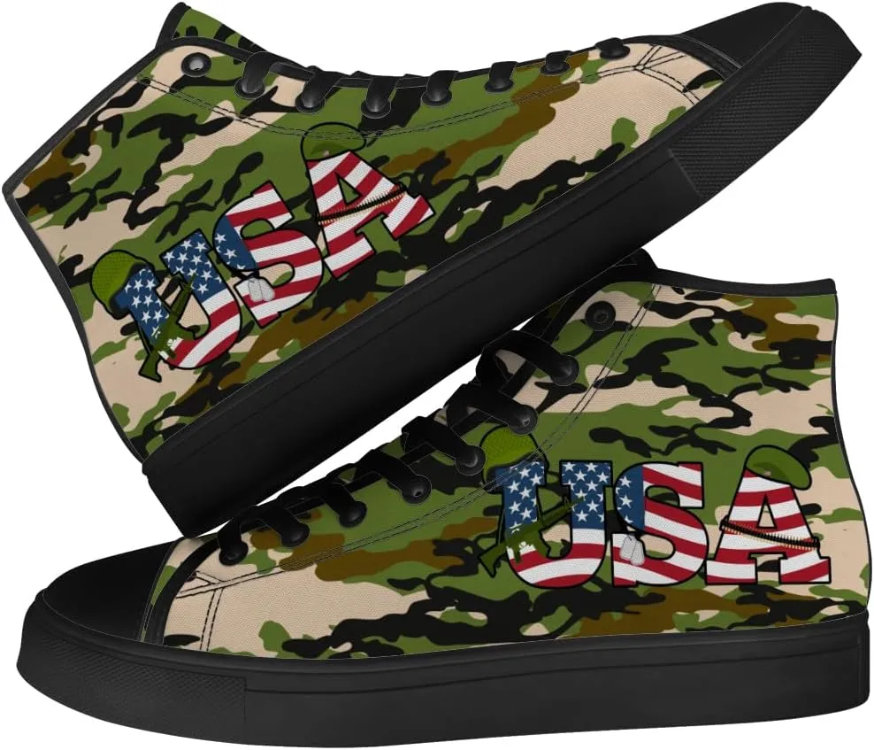 Veteran Shoes for Men Women Patriotic High Top Canvas Sneakers Lace Up Casual Walking Shoes Gifts for Dad Mom