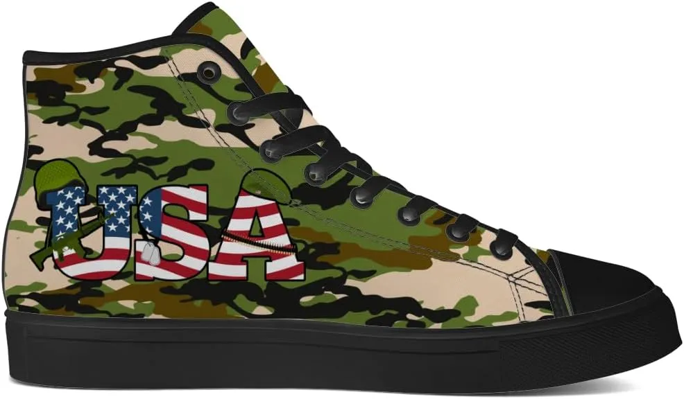 Veteran Shoes for Men Women Patriotic High Top Canvas Sneakers Lace Up Casual Walking Shoes Gifts for Dad Mom