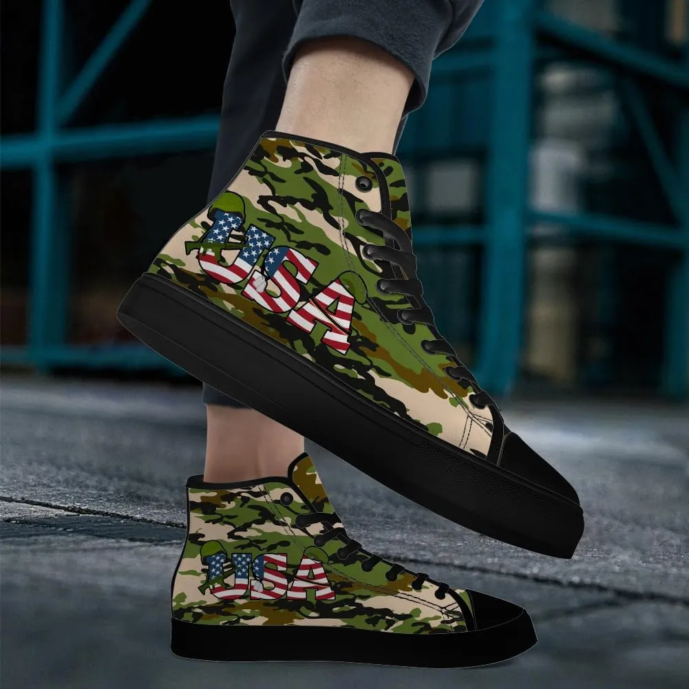 Veteran Shoes for Men Women Patriotic High Top Canvas Sneakers Lace Up Casual Walking Shoes Gifts for Dad Mom