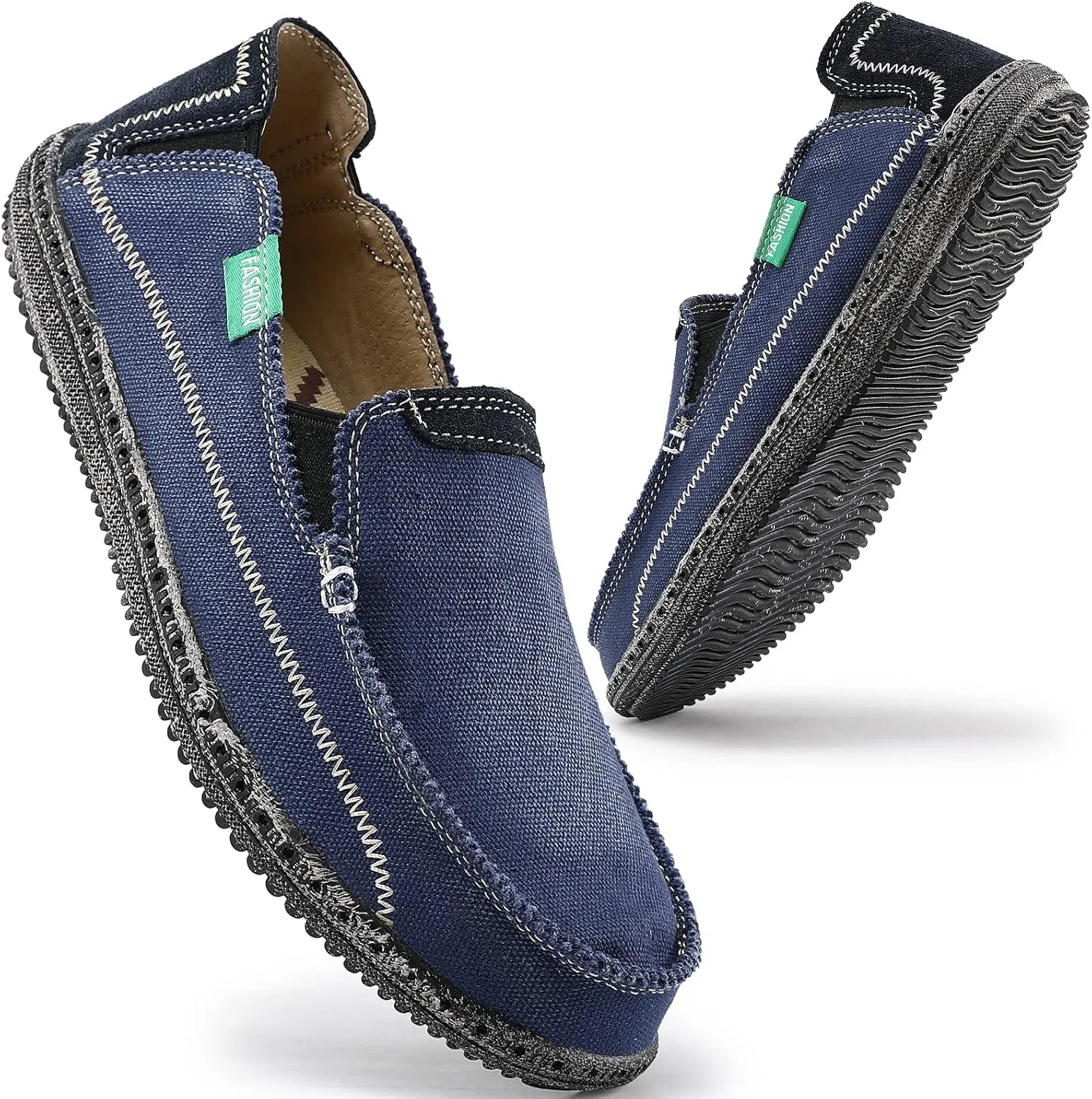 VILOCY Mens Slip on Deck Shoes Casual Canvas Loafers Beach Boat Shoes Zero Drop Vintage Flat