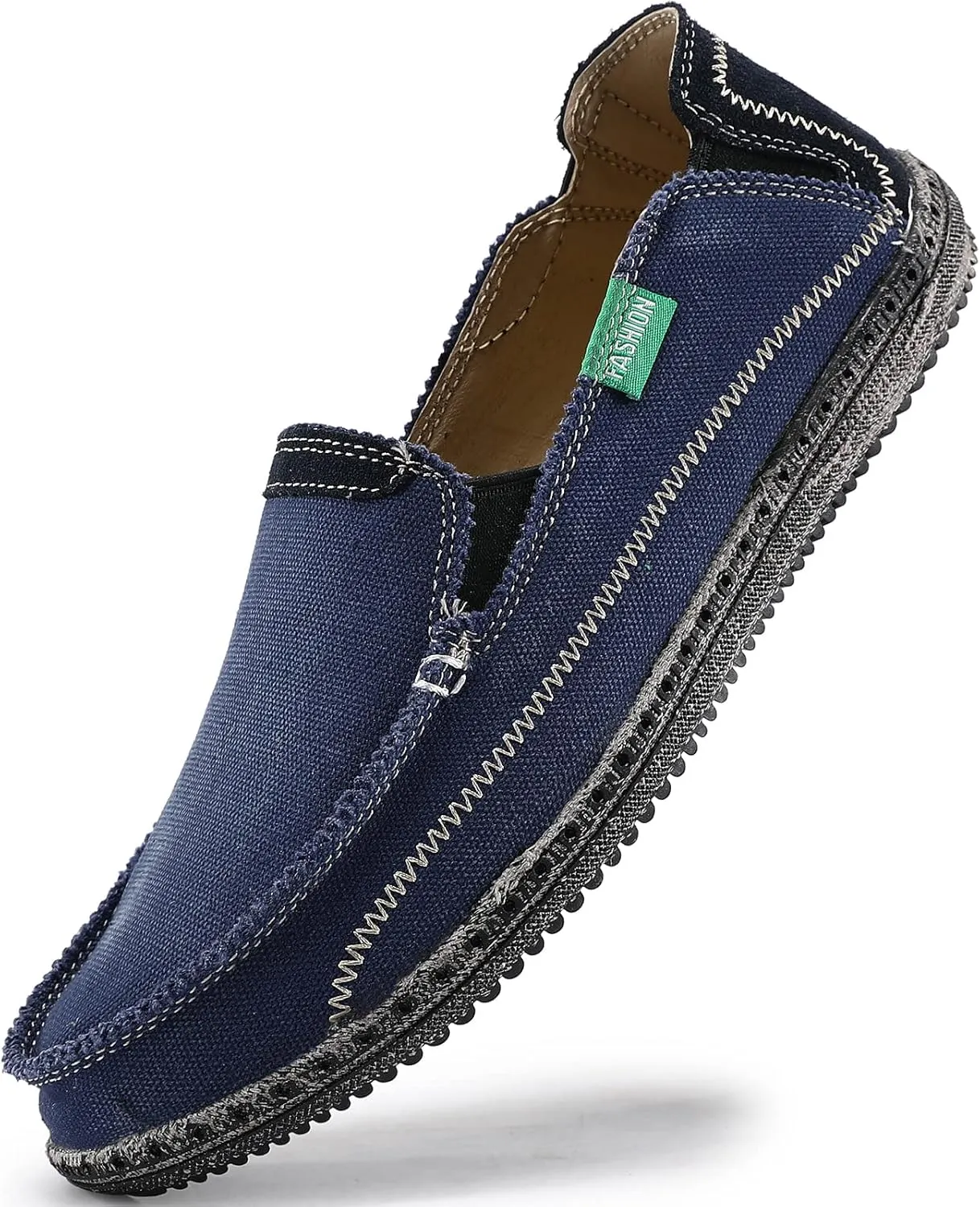VILOCY Mens Slip on Deck Shoes Casual Canvas Loafers Beach Boat Shoes Zero Drop Vintage Flat