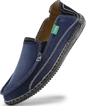 VILOCY Mens Slip on Deck Shoes Casual Canvas Loafers Beach Boat Shoes Zero Drop Vintage Flat