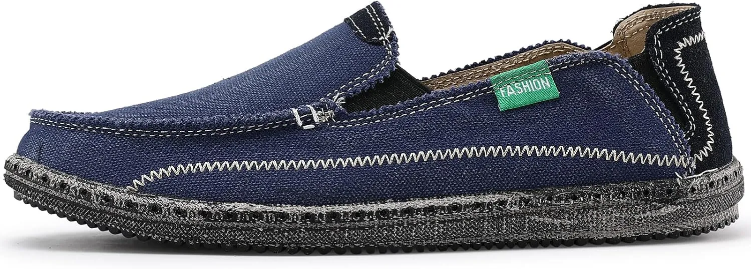 VILOCY Mens Slip on Deck Shoes Casual Canvas Loafers Beach Boat Shoes Zero Drop Vintage Flat