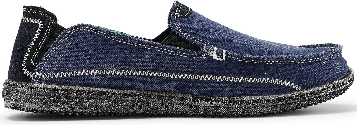 VILOCY Mens Slip on Deck Shoes Casual Canvas Loafers Beach Boat Shoes Zero Drop Vintage Flat