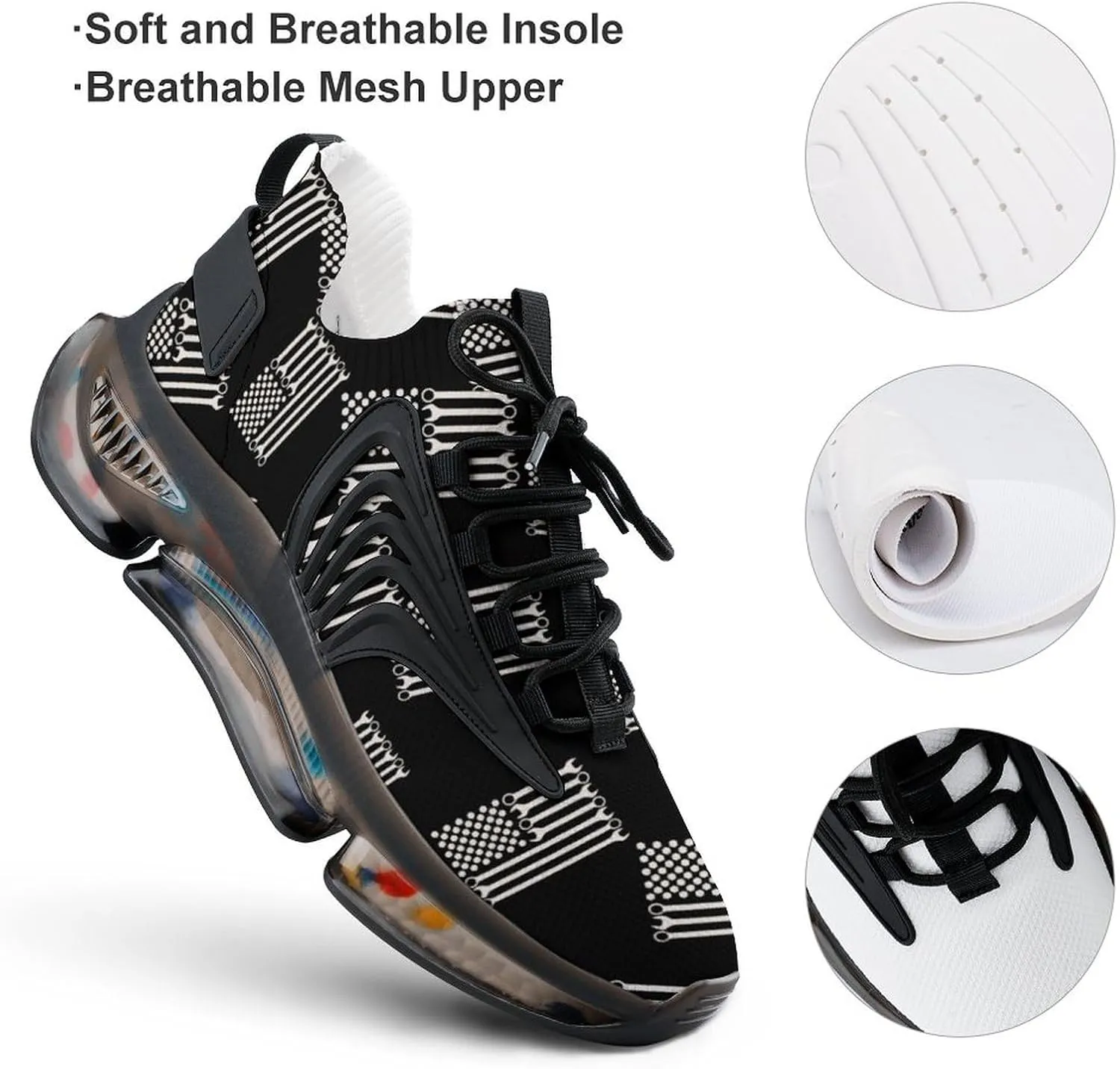 Vintage Mechanic US Flag Walking Shoes for Men Lightweight Tennis Fashion Elastic Sports Shoes Cushion Basketball Shoes