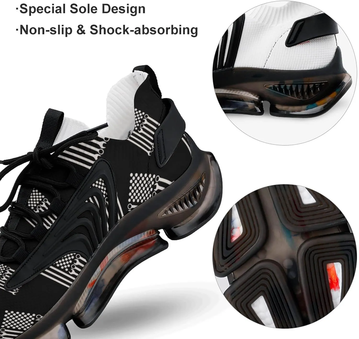 Vintage Mechanic US Flag Walking Shoes for Men Lightweight Tennis Fashion Elastic Sports Shoes Cushion Basketball Shoes