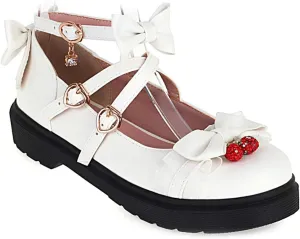VOKLIN Women's Girls Lolita Mary Jane Flats Sweet Bow Cross Ankle Strap Low Heel Princess Oxford Dress Shoes