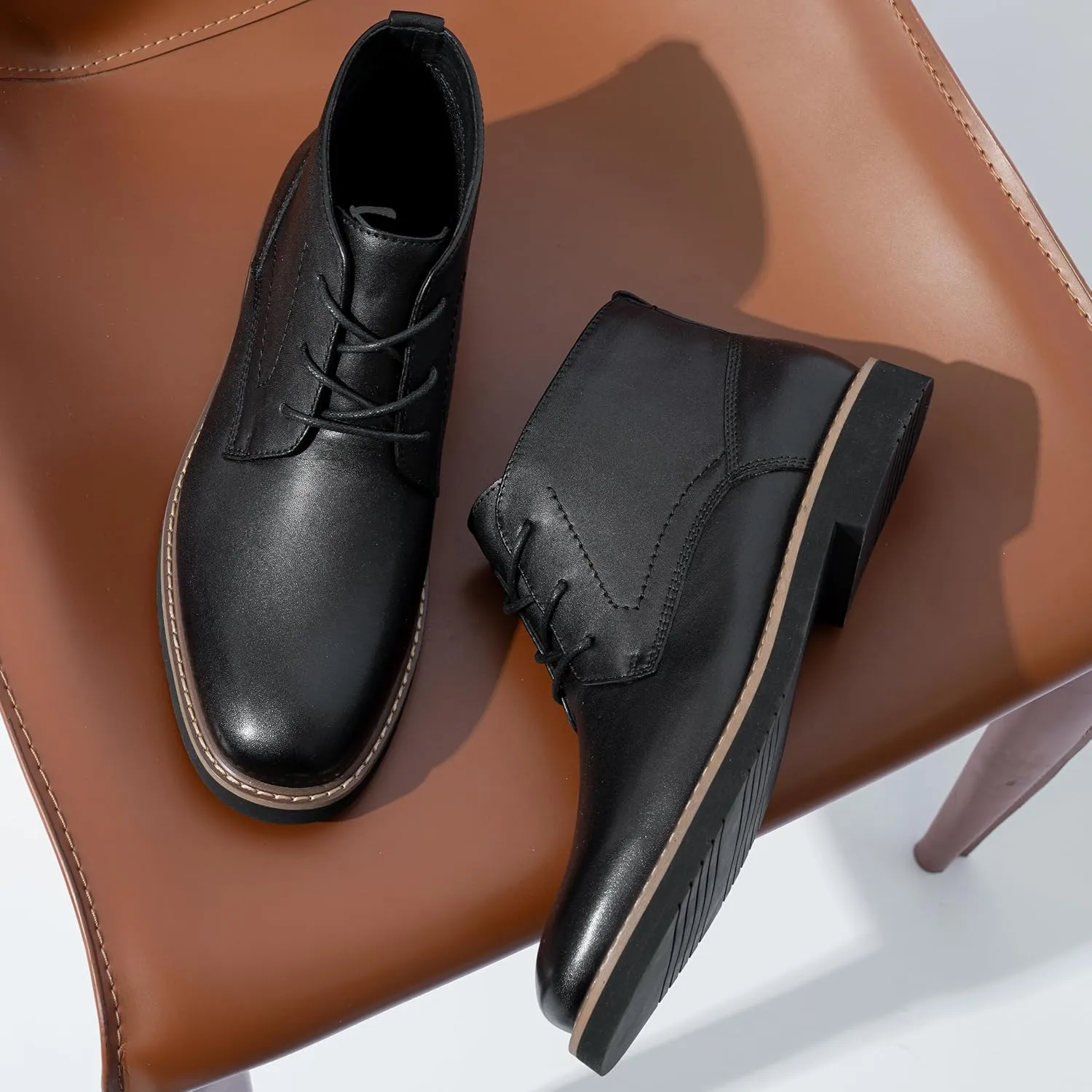Vostey Men Boots Leather Cap Toe Casual Boots Chukka Fashion Dress Boots for Men