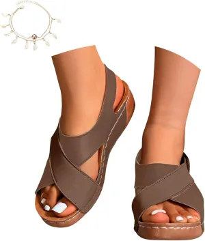 Walking Sandals Women Comfort Arch Support Orthopedic Sandals Crisscross Strap Open Toe Wedge Sandals Summer Sandals