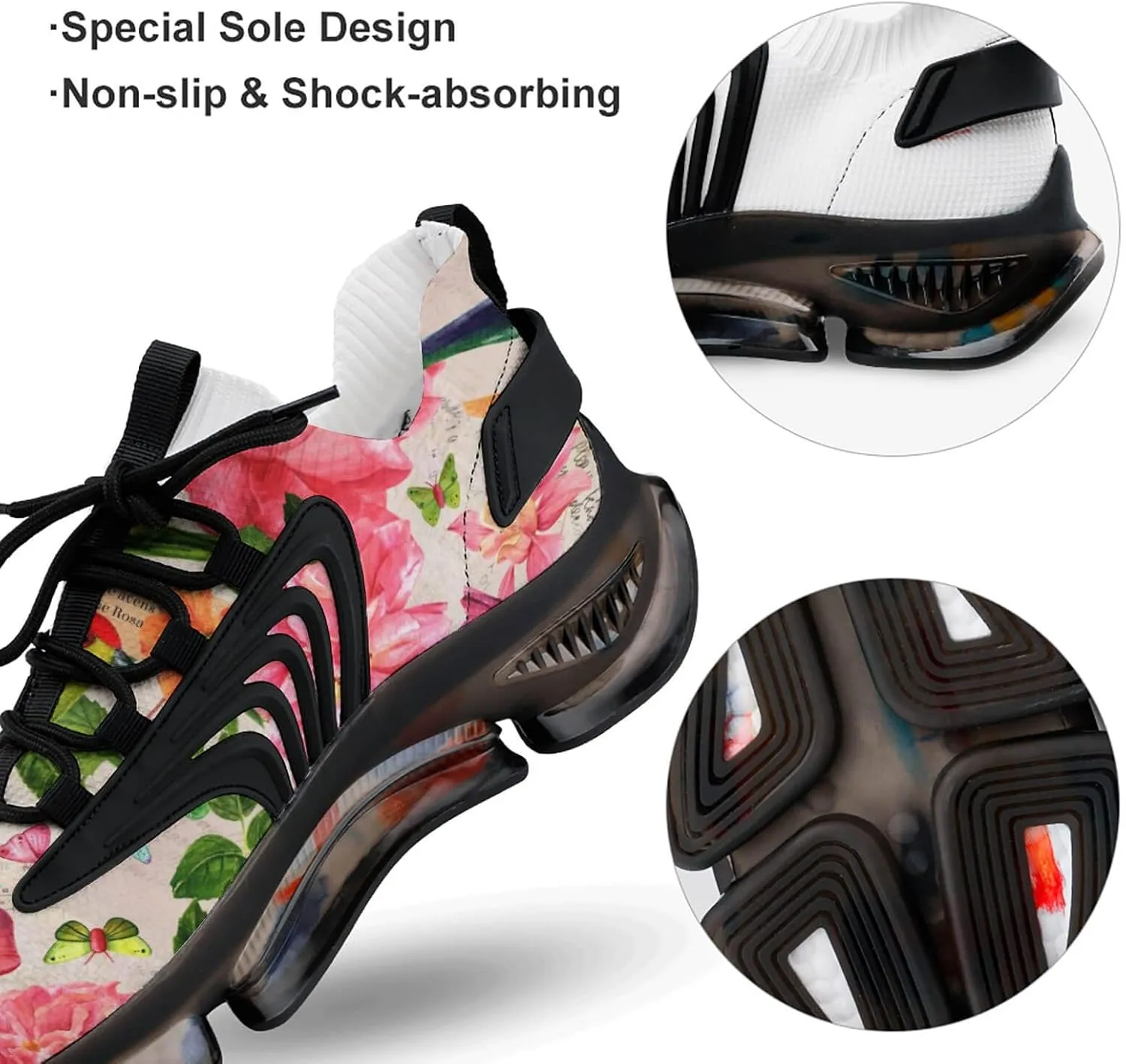 Watercolor Birds Flowers and Butterflies Walking Shoes for Men Lightweight Tennis Fashion Elastic Sports Shoes Cushion Basketball Shoes