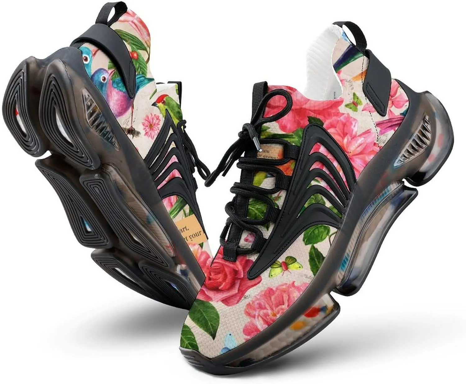 Watercolor Birds Flowers and Butterflies Walking Shoes for Men Lightweight Tennis Fashion Elastic Sports Shoes Cushion Basketball Shoes