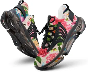 Watercolor Birds Flowers and Butterflies Walking Shoes for Men Lightweight Tennis Fashion Elastic Sports Shoes Cushion Basketball Shoes