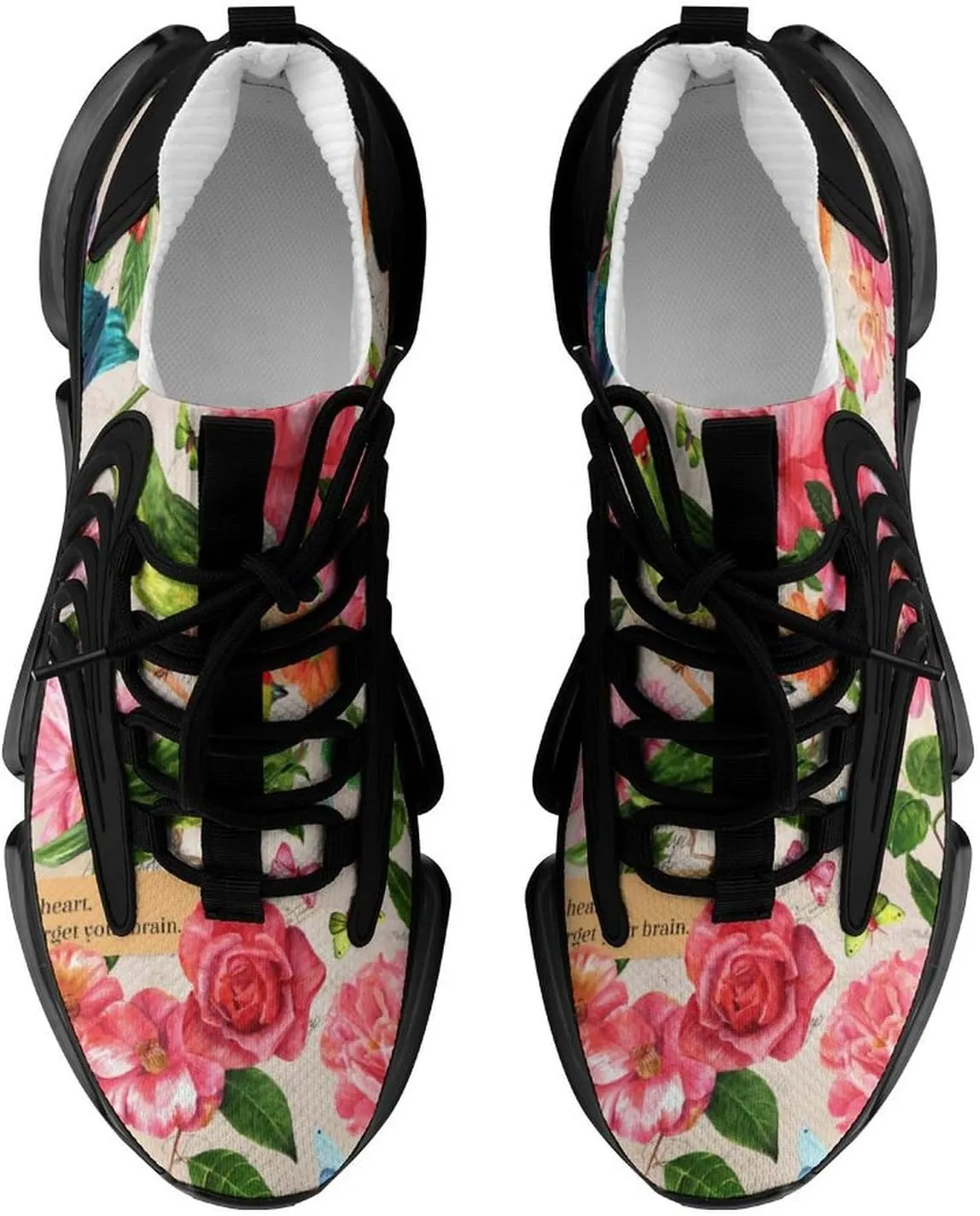Watercolor Birds Flowers and Butterflies Walking Shoes for Men Lightweight Tennis Fashion Elastic Sports Shoes Cushion Basketball Shoes