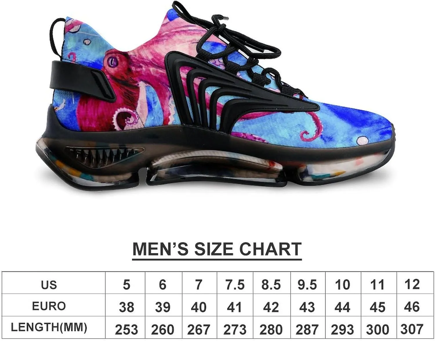 Watercolor Octopus Lionfish and Jellyfish Walking Shoes for Men Lightweight Tennis Fashion Elastic Sports Shoes Cushion Basketball Shoes