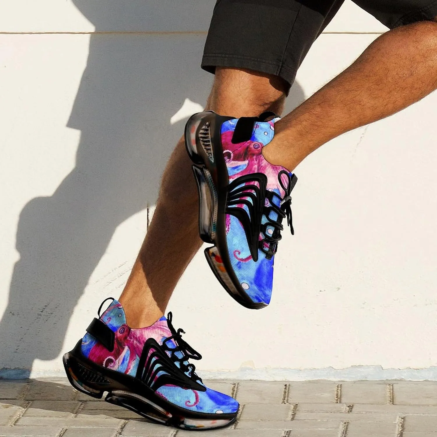 Watercolor Octopus Lionfish and Jellyfish Walking Shoes for Men Lightweight Tennis Fashion Elastic Sports Shoes Cushion Basketball Shoes