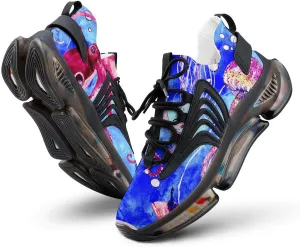 Watercolor Octopus Lionfish and Jellyfish Walking Shoes for Men Lightweight Tennis Fashion Elastic Sports Shoes Cushion Basketball Shoes