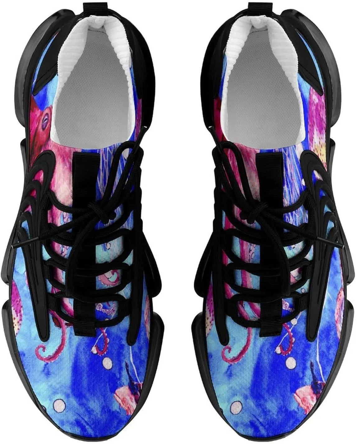 Watercolor Octopus Lionfish and Jellyfish Walking Shoes for Men Lightweight Tennis Fashion Elastic Sports Shoes Cushion Basketball Shoes
