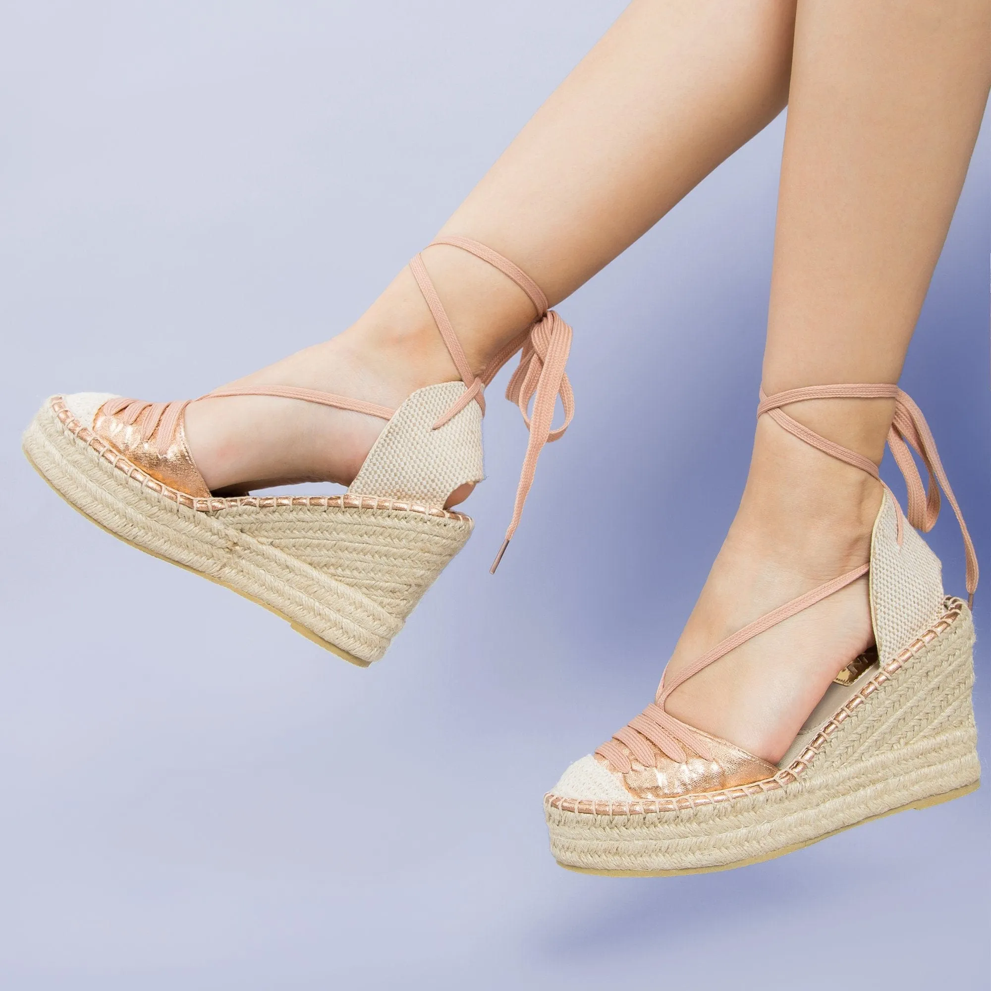 Wedge Shoe Espadrilles Elba Metal Beige Pink