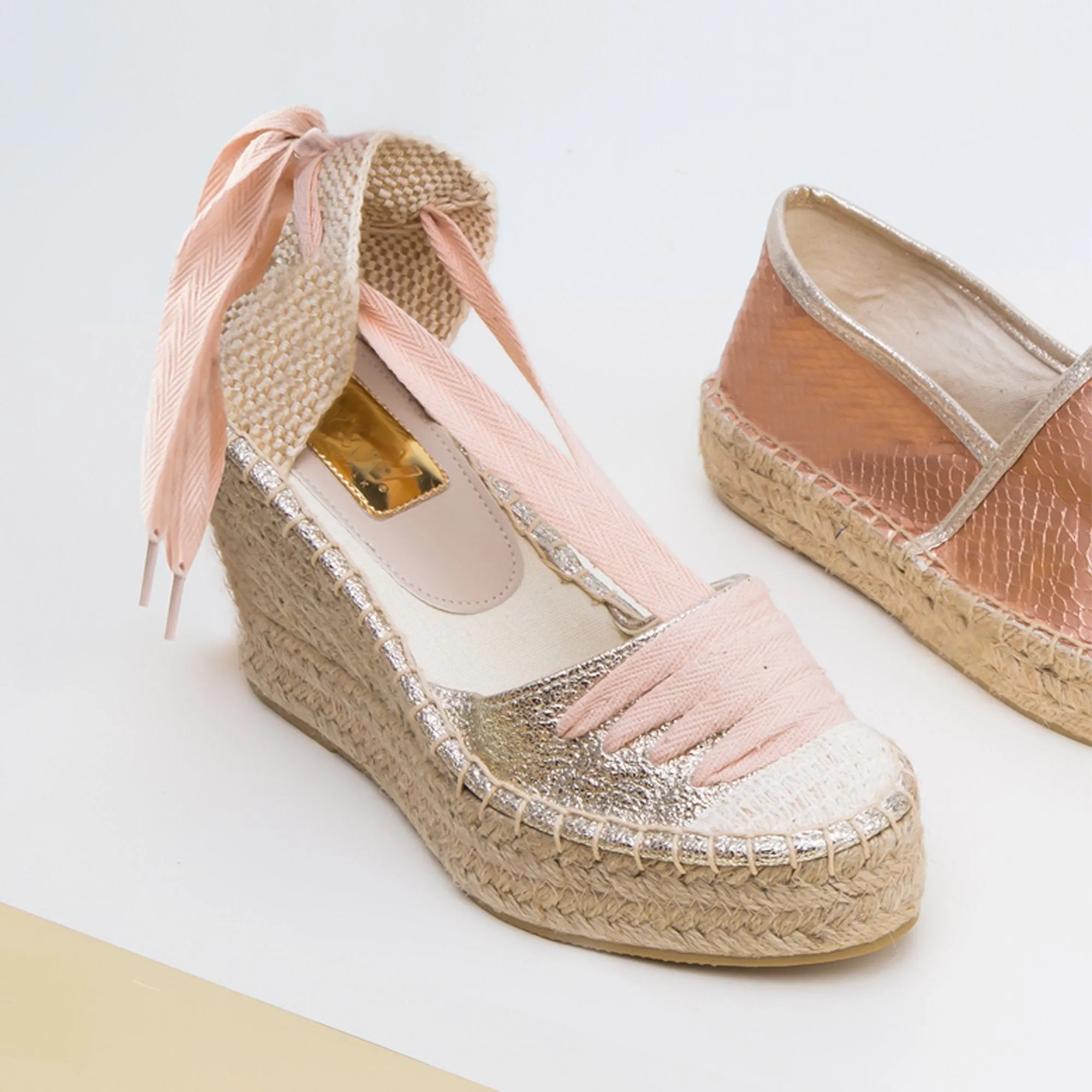 Wedge Shoe Espadrilles Elba Metal Beige Pink