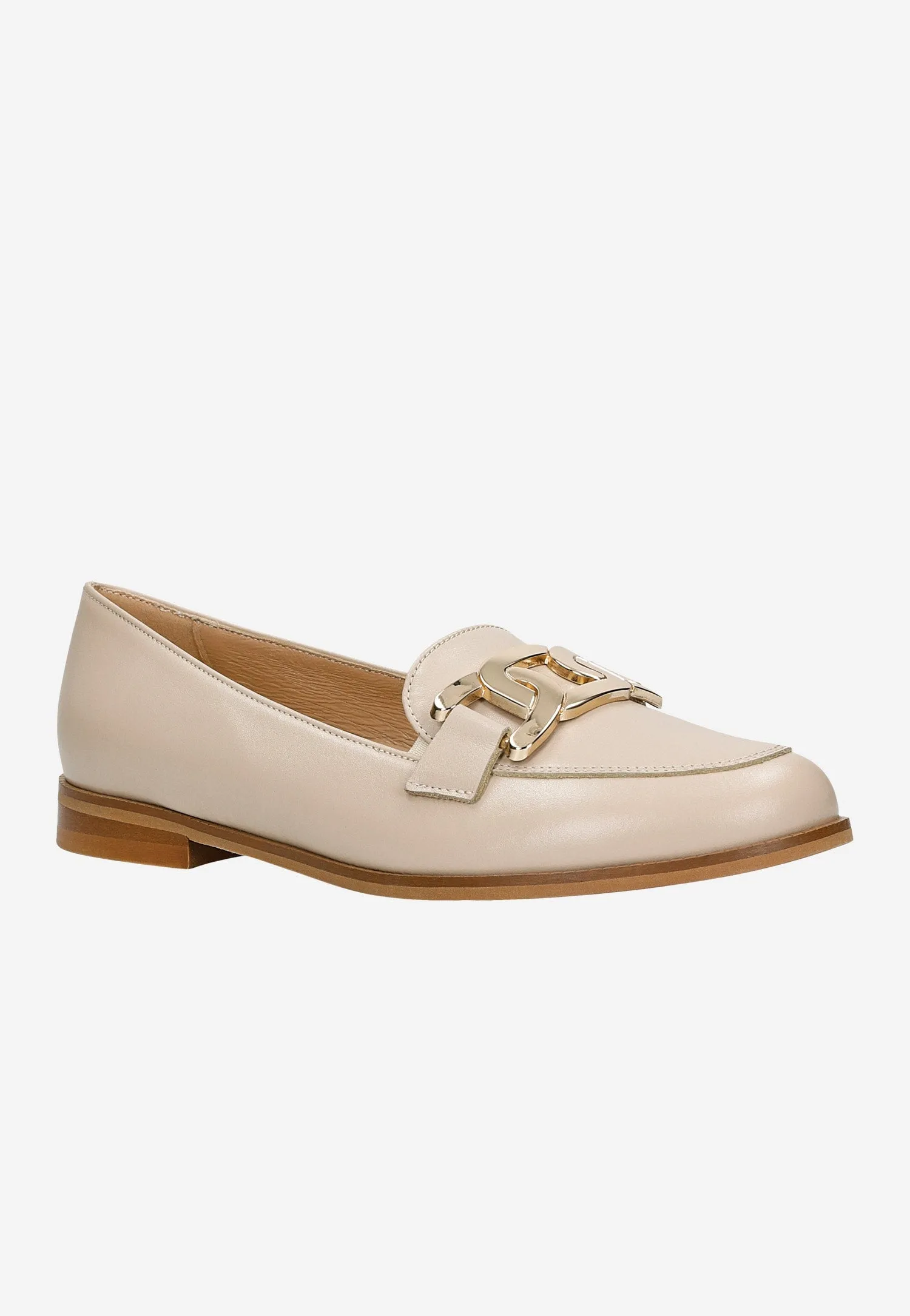 Wojas Beige Leather Loafers with Golden Chain | 46225-54