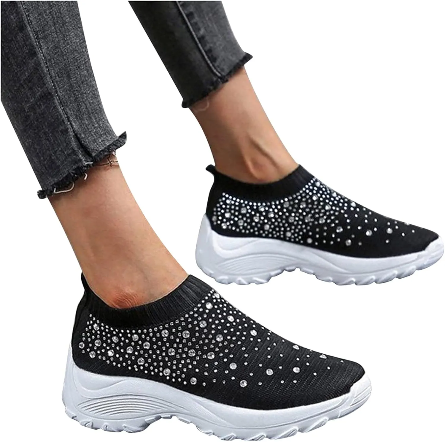 Women Sneakers Size 9 Wide Womens All Black Flat Tennis Shoes Slip On Womens Shoes Casual Fall Boots Plantar Fasciitis Relief Shoes for Women Wide Width Comfy Fall Shoes for Women 2023 Trendy