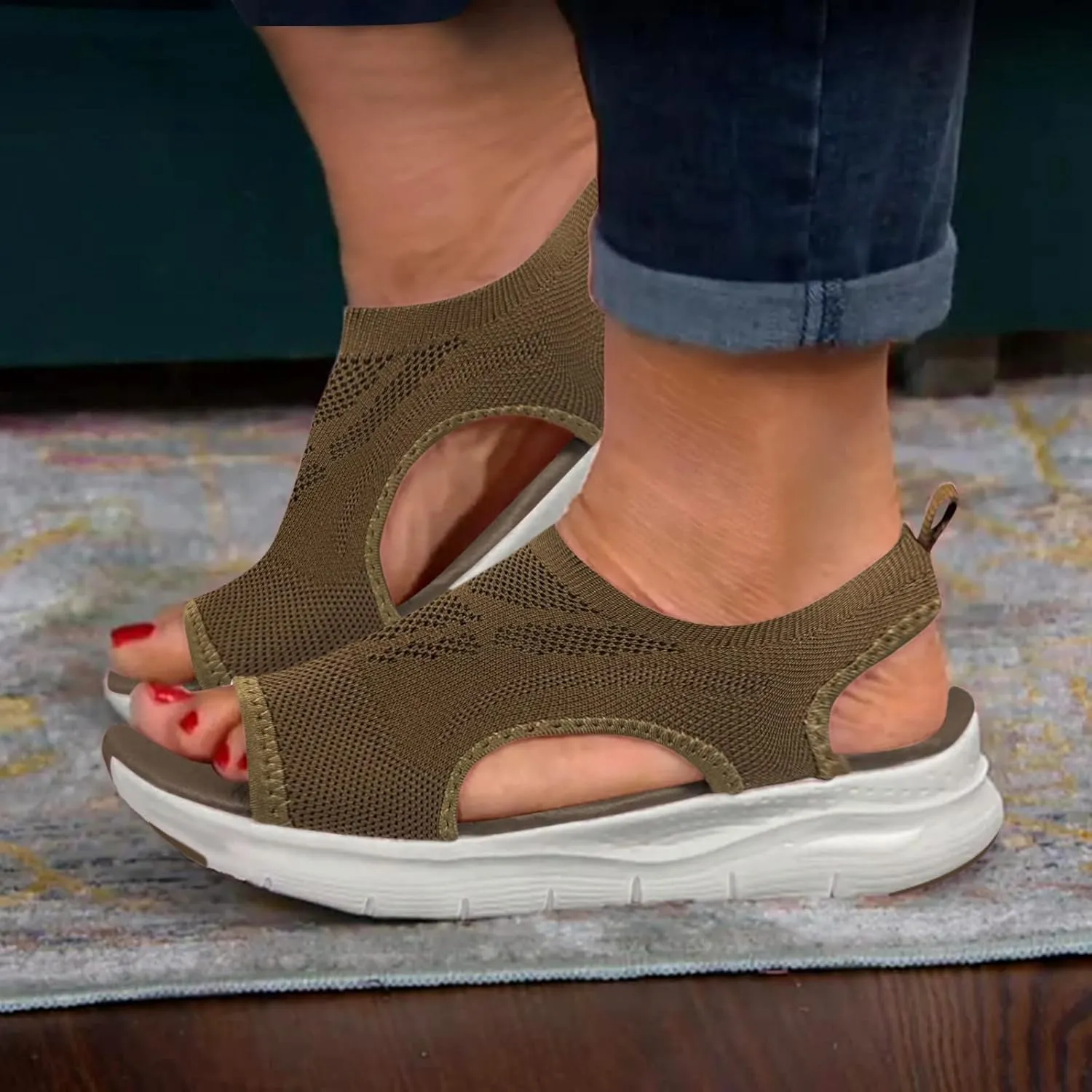 Women Walking Sandals Arch Support Orthotic Comfortable Wedge Platform Casual Open Toe Mesh Sport Sandals Breathable