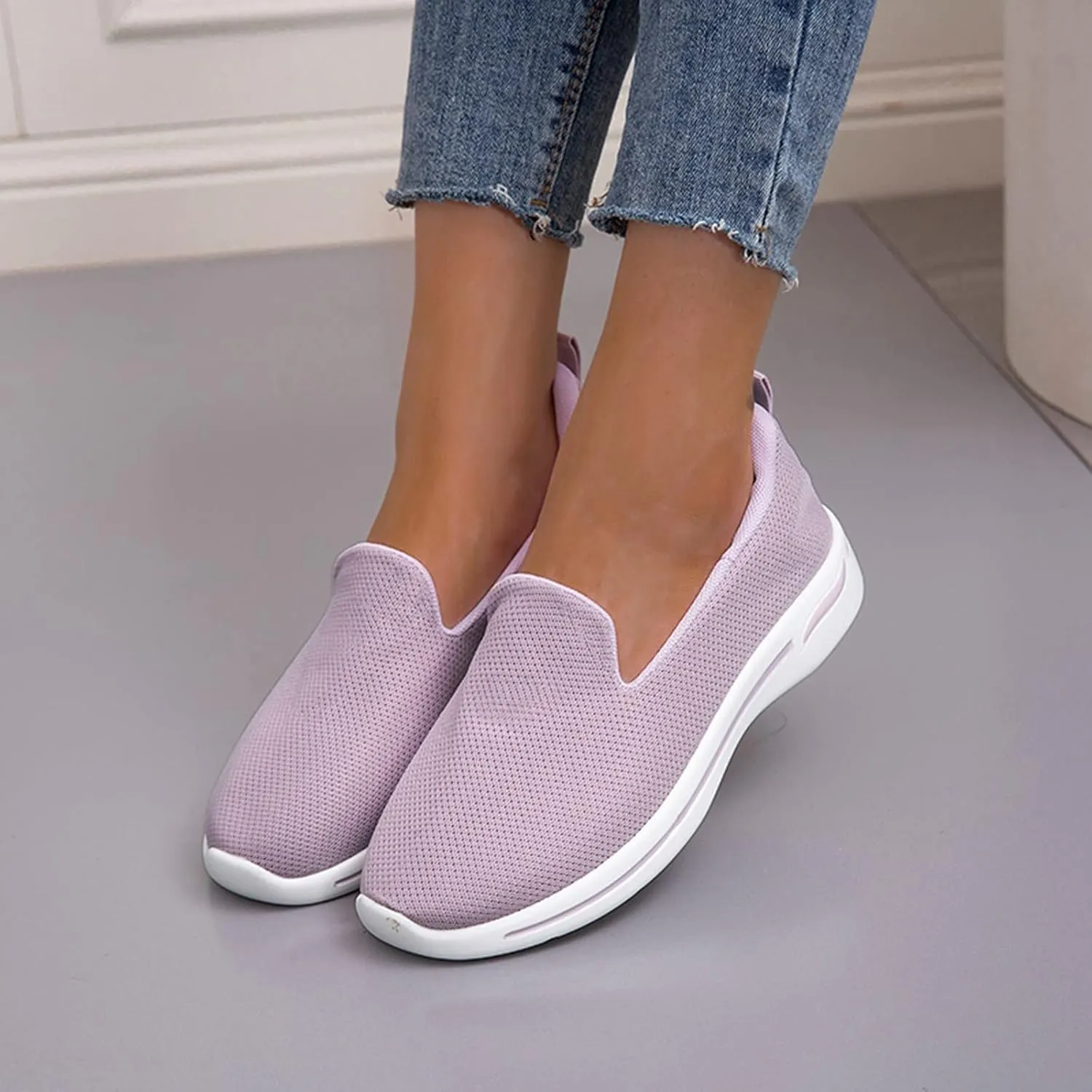 Women's Athletic Slip On Walking Shoes Comfortable Lightweight Breathable Knit Sock Shoe Casual Mesh Non Slip Tennis Workout Running Sneakers