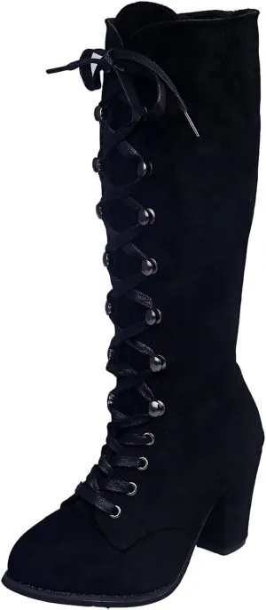 Womens Booties,Fall Boots for Women 2024 Chunky High Heels Lace Up Round Toe Cowboy Boots Vintage Wedge Booties Shoes