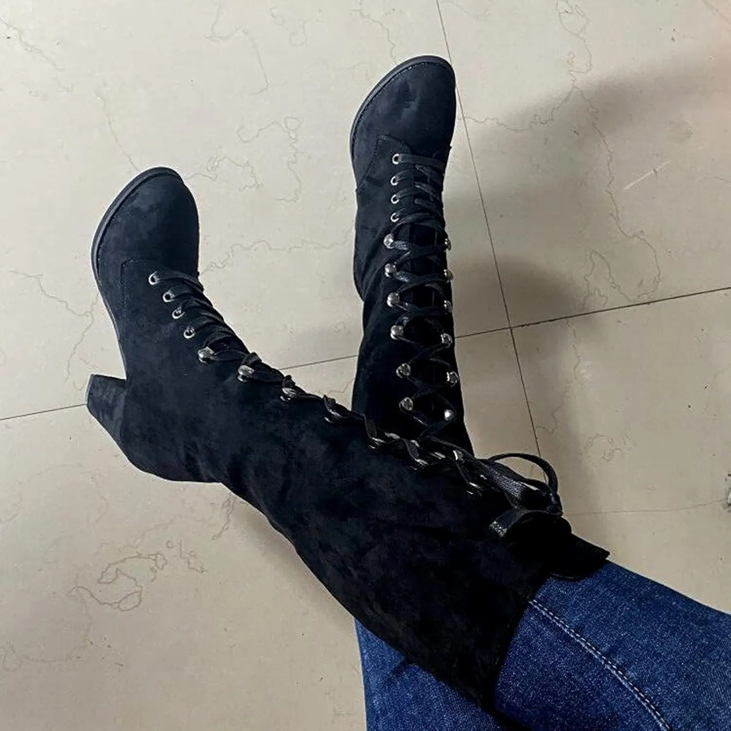Womens Booties,Fall Boots for Women 2024 Chunky High Heels Lace Up Round Toe Cowboy Boots Vintage Wedge Booties Shoes