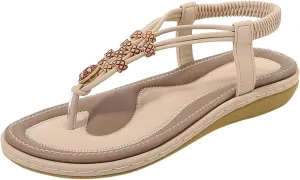 Women's Elastic Ankle Strap Flat Sandals Summer Adjustable Orthotic Shoes Comfortable Walking Flat Sandals