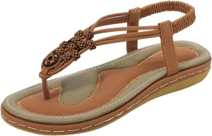 Women's Elastic Ankle Strap Flat Sandals Summer Adjustable Orthotic Shoes Comfortable Walking Flat Sandals