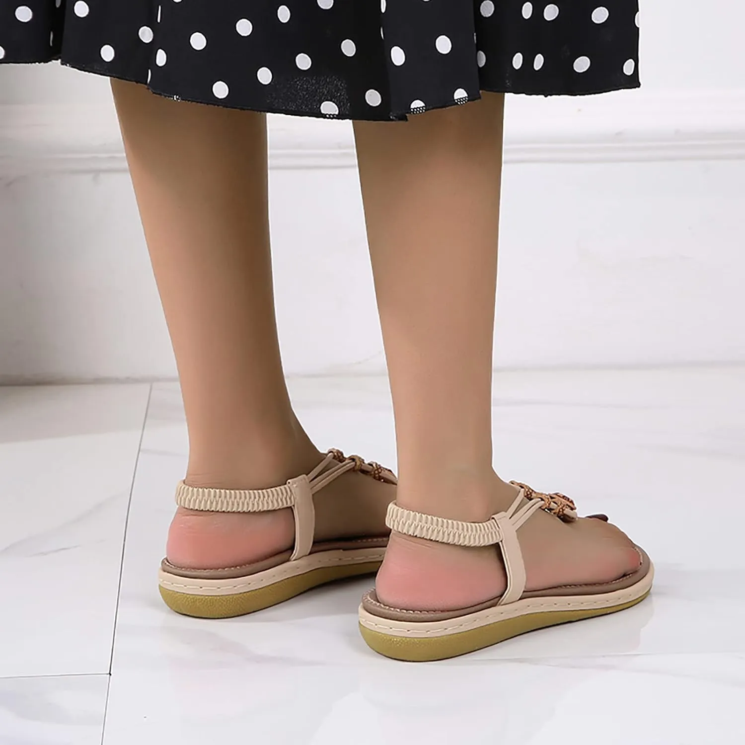 Women's Elastic Ankle Strap Flat Sandals Summer Adjustable Orthotic Shoes Comfortable Walking Flat Sandals