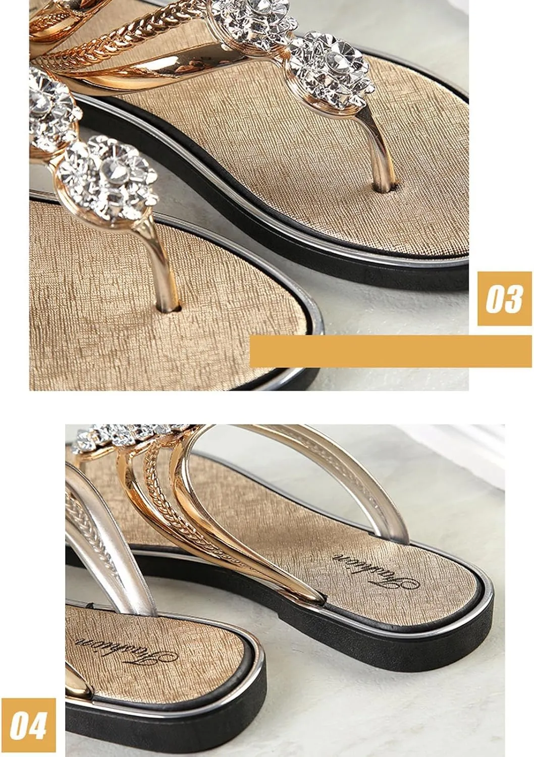 Women's Flat Sandals,Rhinestone Flowers Flip Flops for Women 2025 Bohe Slippers Flats Summer Beach Sandals Comfortable Clip Toe Slide Sandal Lightweight Slip-on Dressy Thong Casual Shoes
