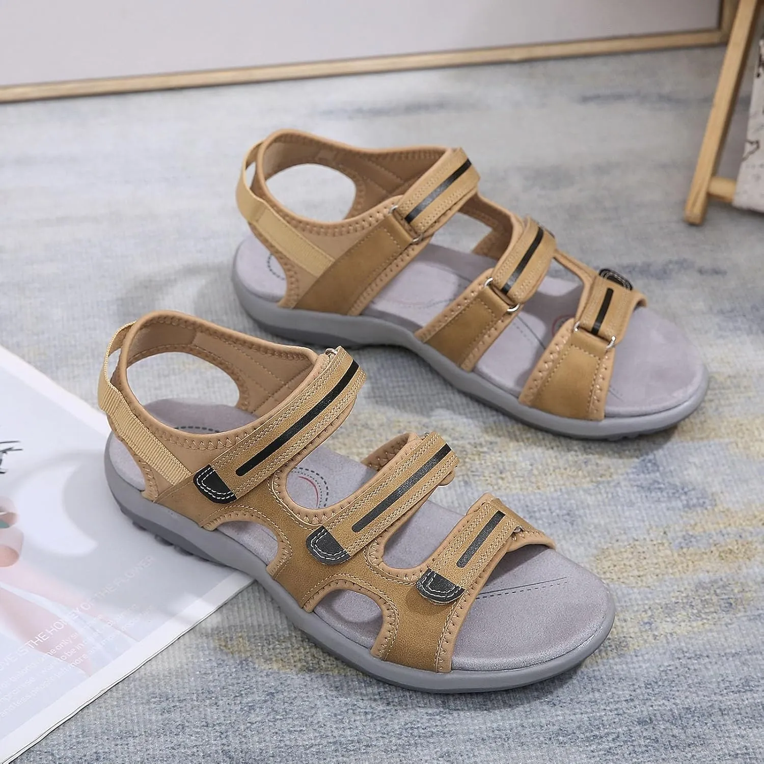 Womens Hiking Sandal Sport Sandal Straps With Adjustable Hooks Arch Support Beach Vacation Casual Camping