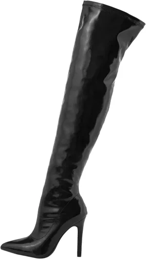 Women's Over The Knee Stretch Thigh High Boots Chunky High Heels Pointed Toe Long Fall Boots Knee High Cowboy Mid Calf