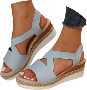 Women's Sandals Dressy Platform Espadrilles Open Toe Wedges Sandals Ankle Strap Slip On Orthopedic Sandals