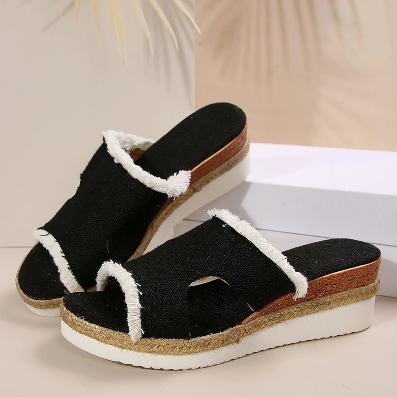 Women's Slide Sandals,2025 Woven Platform Slide Dressy Summer Open Toe Slip on Slippers Outdoor Beach Vacation Shoes