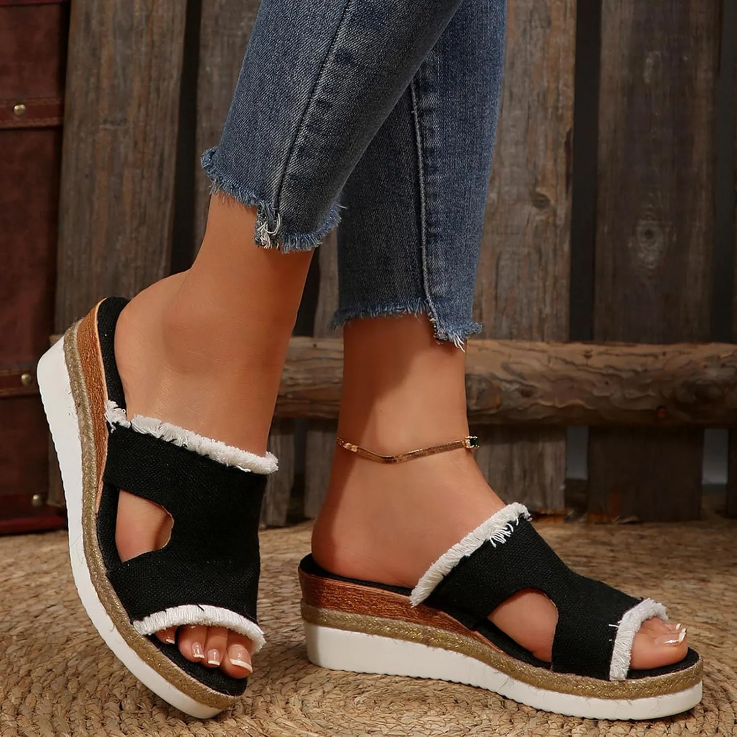 Women's Slide Sandals,2025 Woven Platform Slide Dressy Summer Open Toe Slip on Slippers Outdoor Beach Vacation Shoes