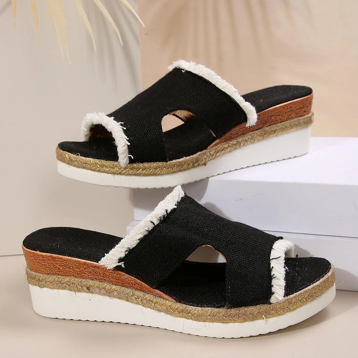 Women's Slide Sandals,2025 Woven Platform Slide Dressy Summer Open Toe Slip on Slippers Outdoor Beach Vacation Shoes