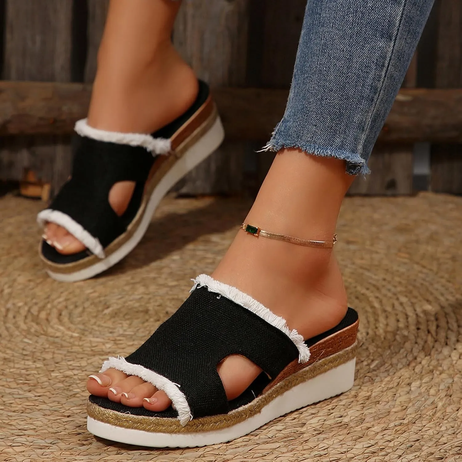 Women's Slide Sandals,2025 Woven Platform Slide Dressy Summer Open Toe Slip on Slippers Outdoor Beach Vacation Shoes