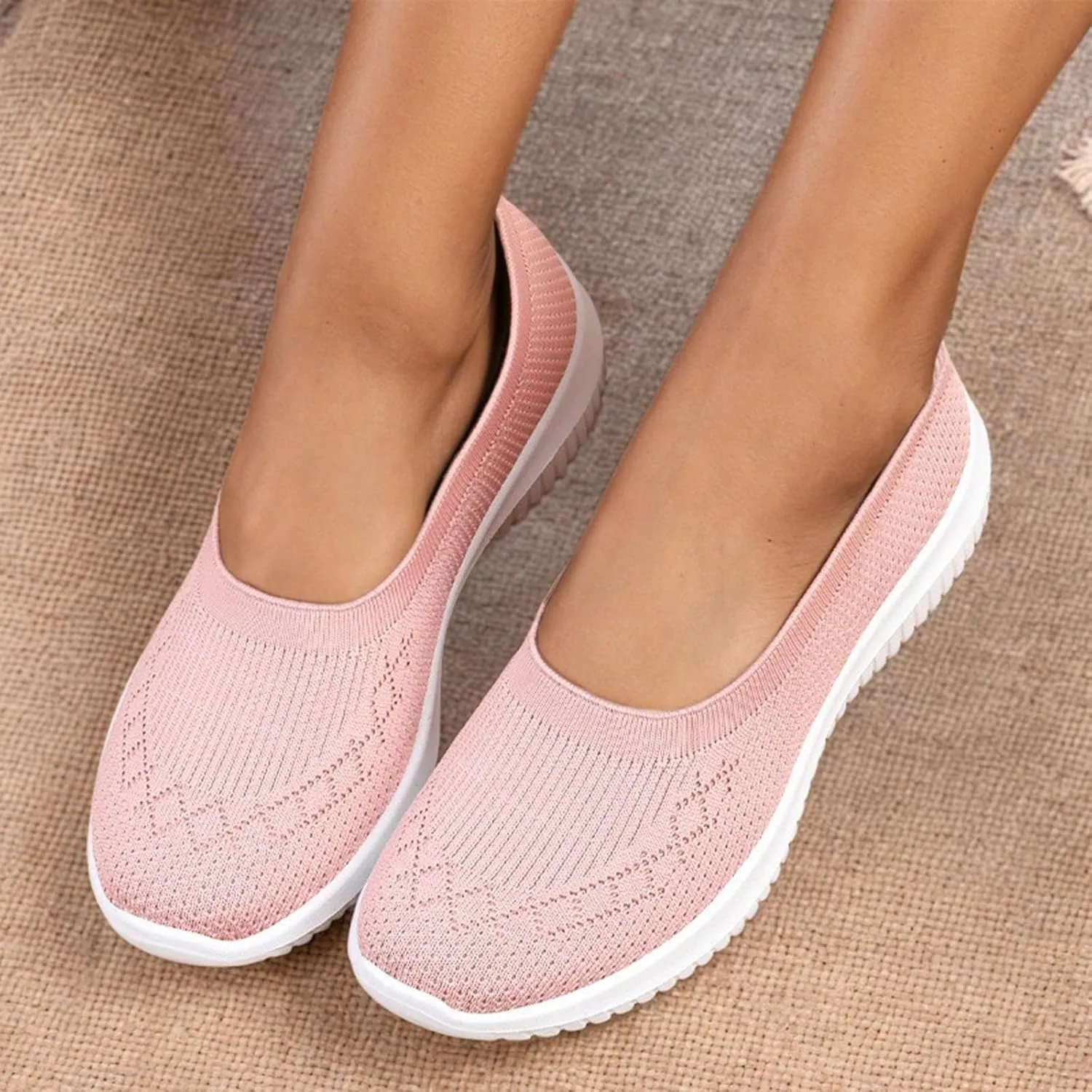 Women's Slip On Casual Shoes Comfortable Round Toe Flat Loafers for Spring Summer Outfits with Thick Sole