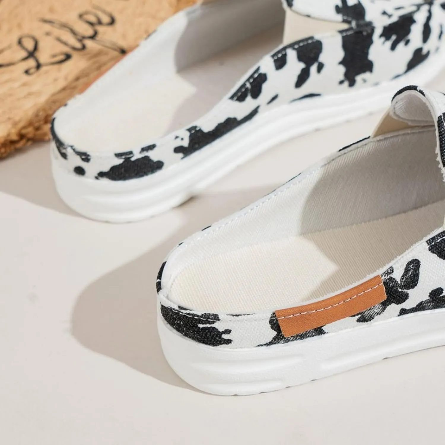 Womens Sneakers Closed Round Toe Open Back Shoes Lightweight Canvas Slip On Shoes Comfort Flats Walking Clogs Mule Summer Fashion Sneaker