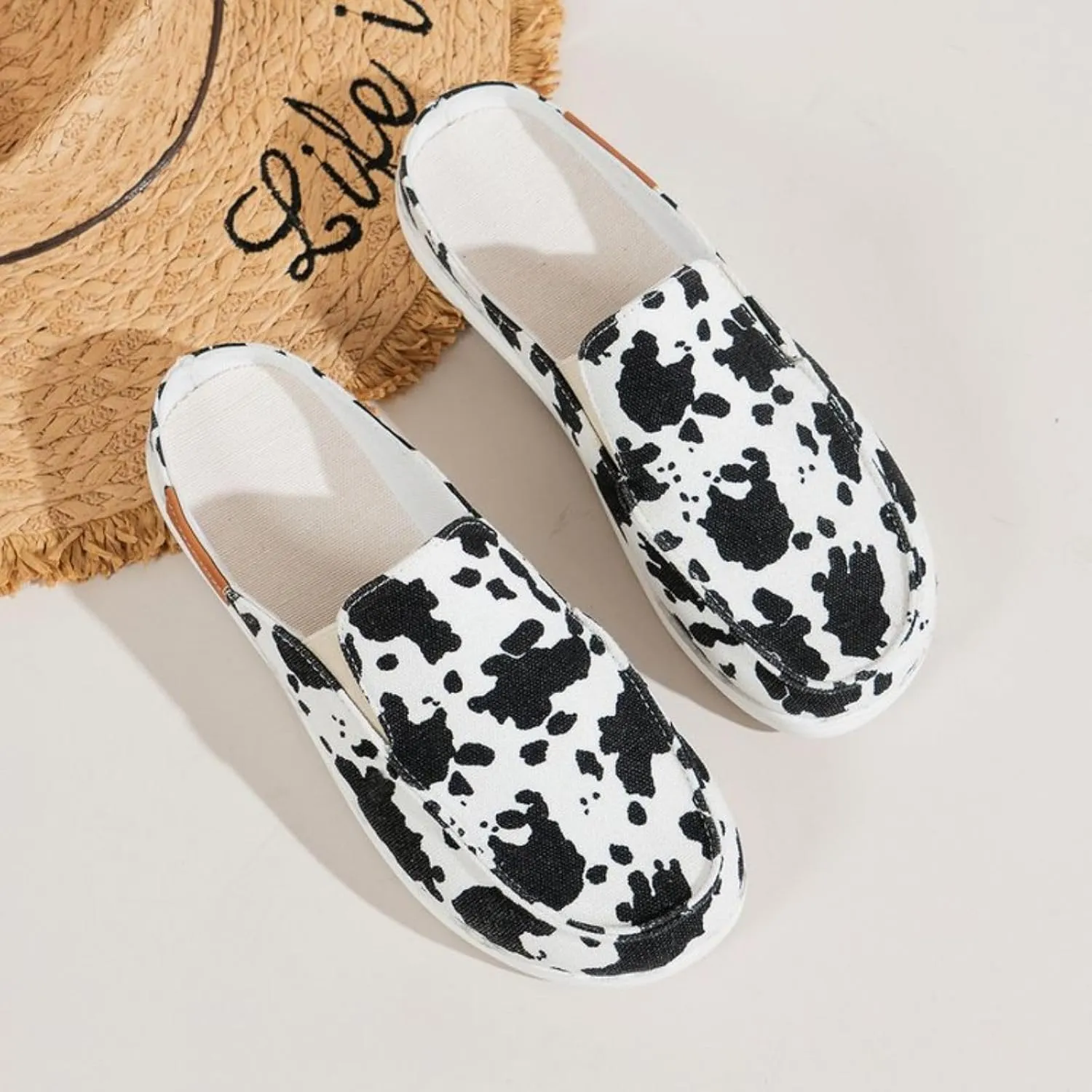 Womens Sneakers Closed Round Toe Open Back Shoes Lightweight Canvas Slip On Shoes Comfort Flats Walking Clogs Mule Summer Fashion Sneaker