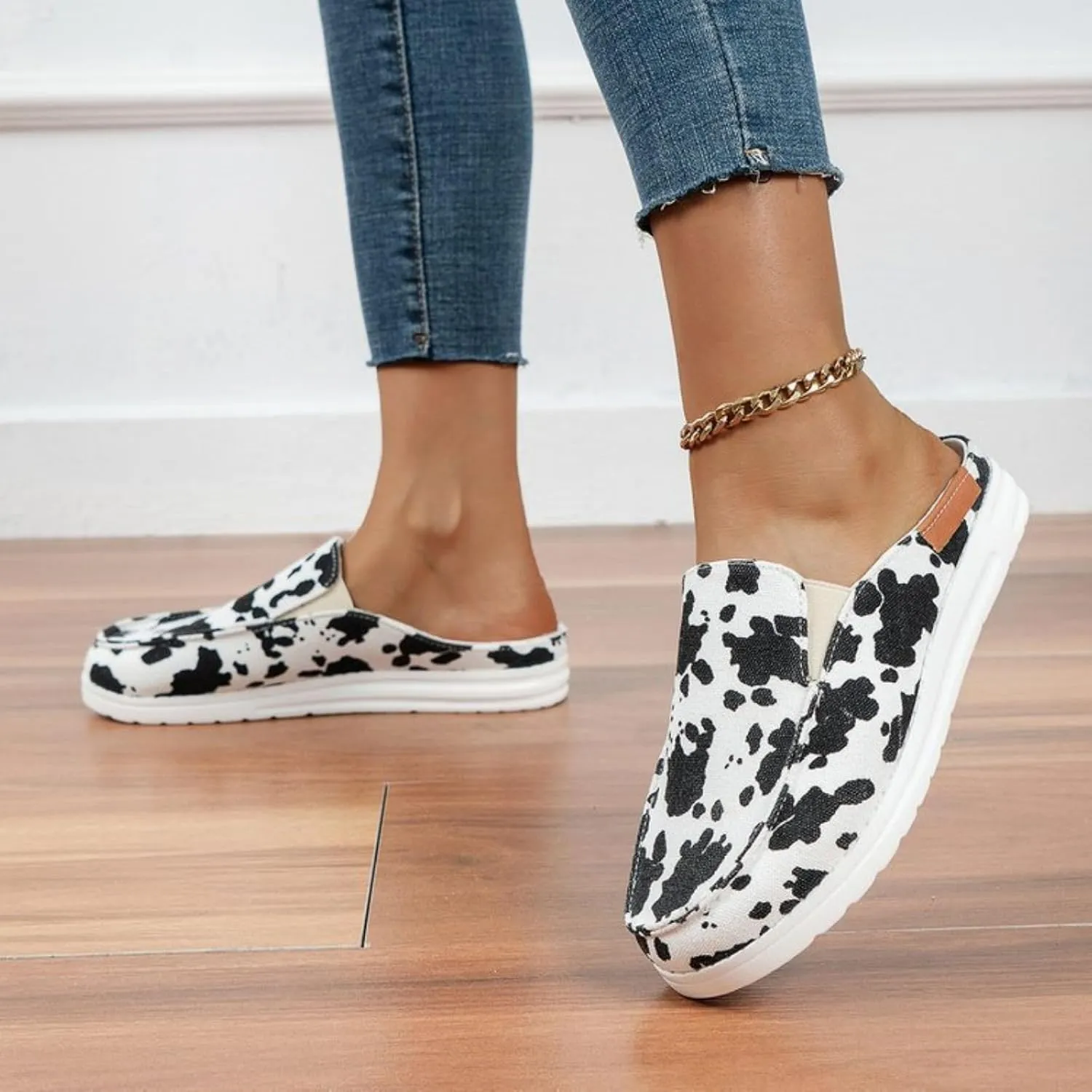 Womens Sneakers Closed Round Toe Open Back Shoes Lightweight Canvas Slip On Shoes Comfort Flats Walking Clogs Mule Summer Fashion Sneaker
