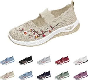 Women's Woven Orthopedic Shoes Breathable Arch Support Walking Sport Non-Slip Shoe Embroidery Footwear Hiking Sneaker