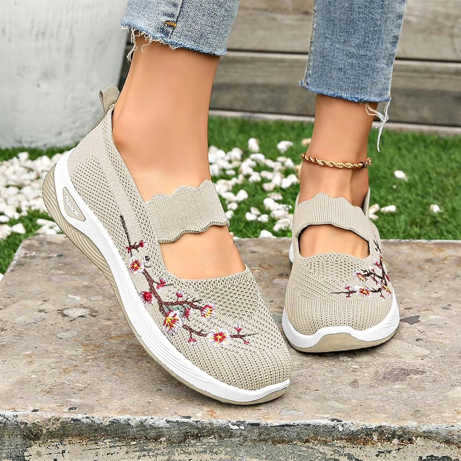 Women's Woven Orthopedic Shoes Breathable Arch Support Walking Sport Non-Slip Shoe Embroidery Footwear Hiking Sneaker