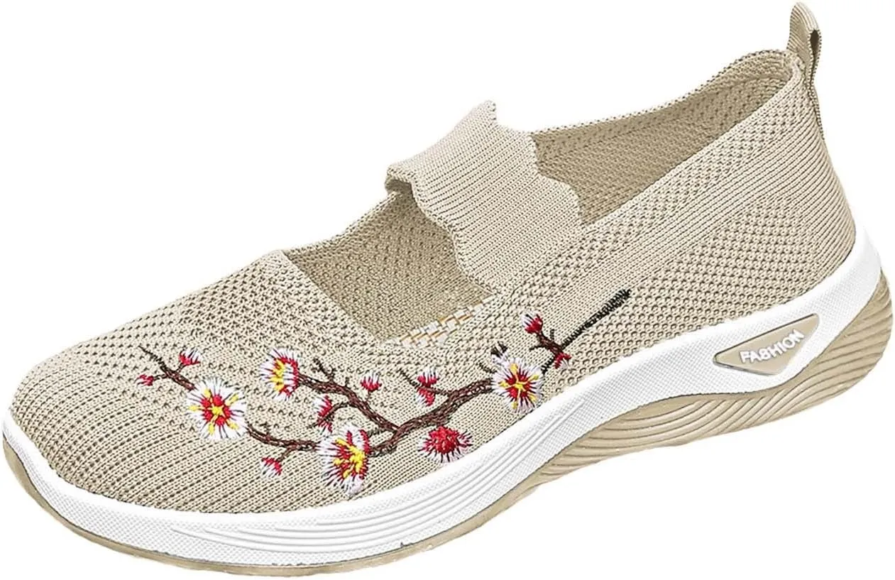 Women's Woven Orthopedic Shoes Breathable Arch Support Walking Sport Non-Slip Shoe Embroidery Footwear Hiking Sneaker